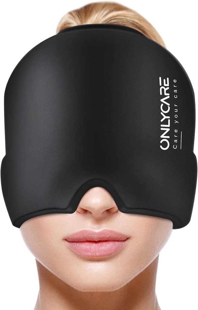 ONLYCARE Migraine Relief Cap,Soothing Migraine Mask,Upgraded Odorless Gel Ice Head Wrap, Hot and Cold Therapy, FSA-HSA Eligible Headache Ice Pack for Tension and Stress(Black)