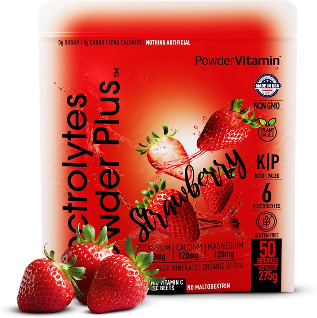 TozVitamin Electrolytes Toz Plus Keto, Strawberry (50 hizmet) 0 Sugar, No Maltodextrin,1000 mg Pyum,120 mguba,120 mg Magnezyum,Organic Vitamin C,Zero Calories, Enerji Hydration Toz