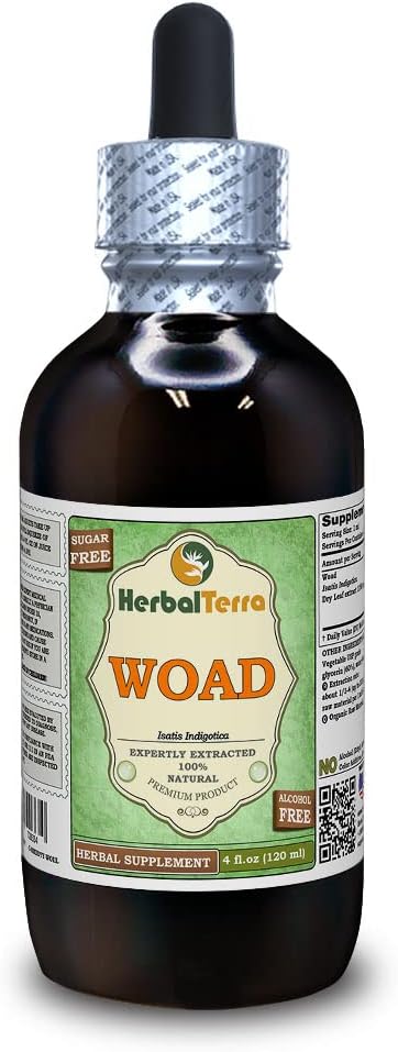 Woad (Isatis Indigotica) Glycerite, kuru Alkol Özgür Sıvı Türlü (Brand Name: HerbalTerra, Proudly Made in USA) 4 fl.oz (120 ml)