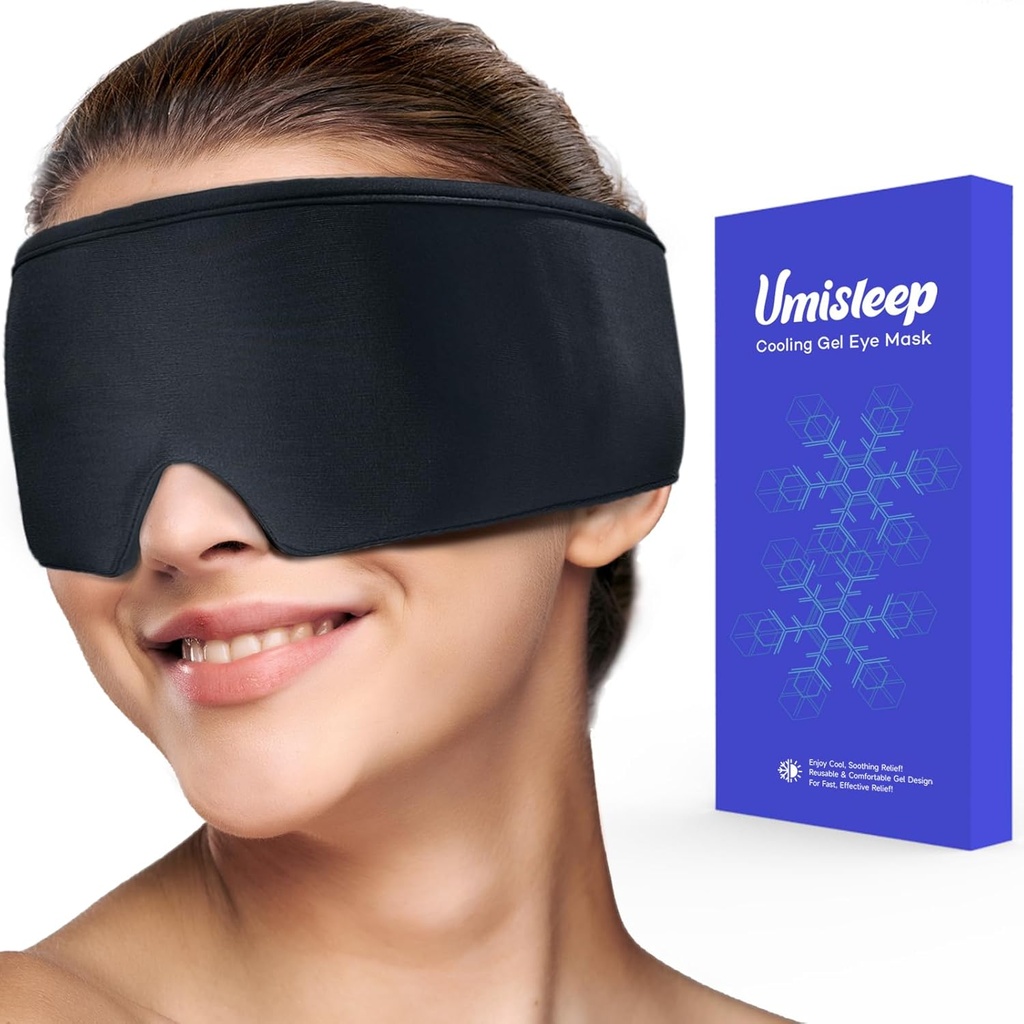 Umisleep Soğutma Göz Maske, Kuru Gözler için Yumuşak Soğuk Uyku Maskesi, Reusable Gel Eye Buz Paketi, Cold Compress Terapi, Stye Eye Treatment, Headache, Dark Circles, Puffy Eyes, Migraines Relief, Black