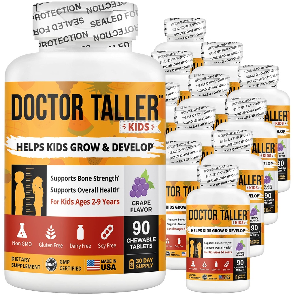 NuEn İyi Doktor Taller Çocuklar - Multiminerals, Food - Premium Formula 2 ila 9 - Grape Flavor - 12 Pack | 18 Ay Supply