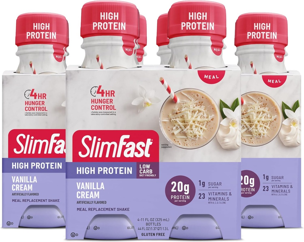 SlimFast Advanced Nutrition Shake – Ready to Drink Meal Replacement – 20g Protein – 11 fl. Oz. Μπουκάλι – 12 Count - Pantry Friendly Vanilla Cream 4 Count (Pack of 3) 132 fl Oz (Pack of 12)