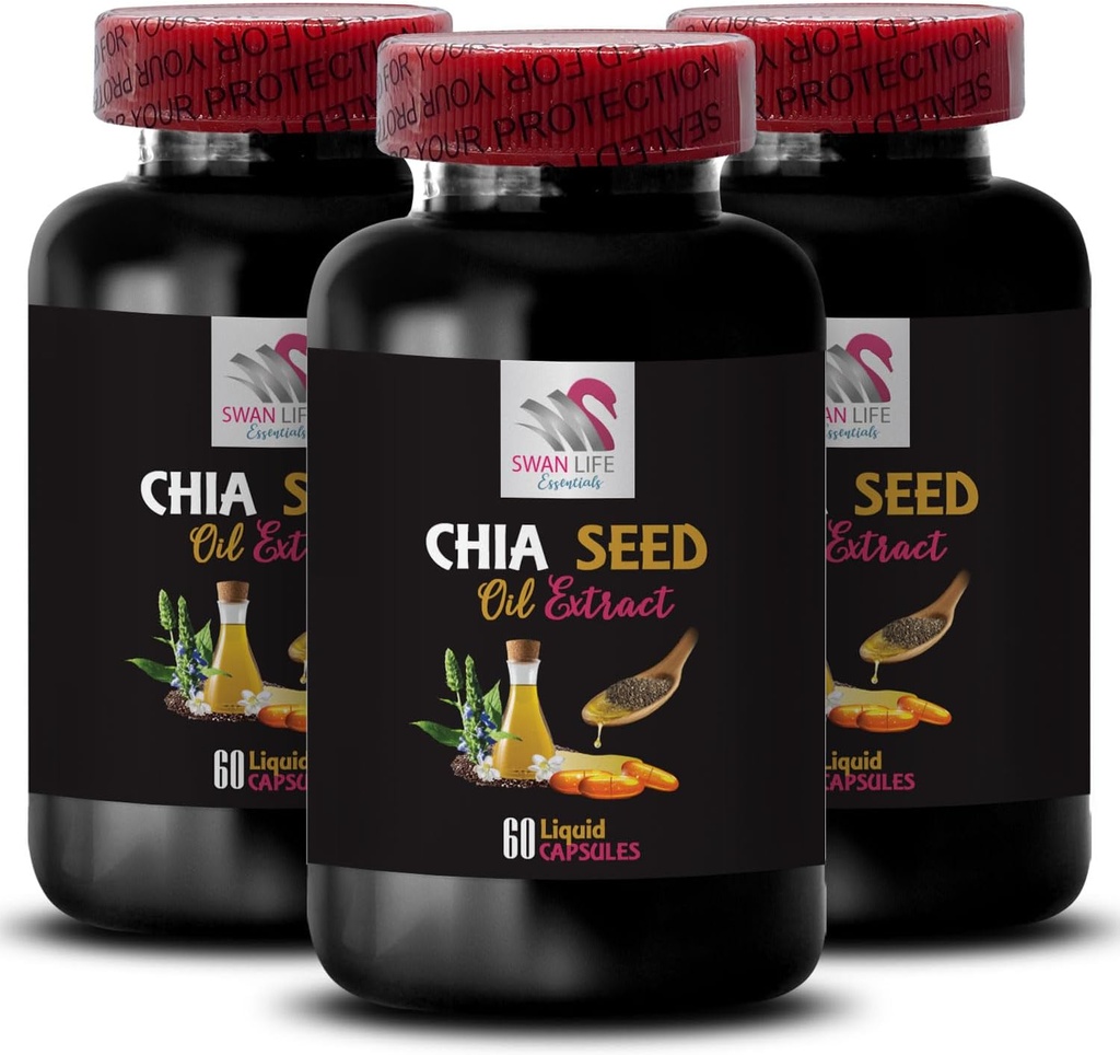 Plant bazlı petrol - CHIA SEED OIL EXTRACT - Hydrating oil, Rich doku, Saç bakımı, Parlak bitirme, Doğal ışık, Chia yararları, hafif doku, Pure hidr, Body oil, Glow oil 3 Şişe 180 Caps