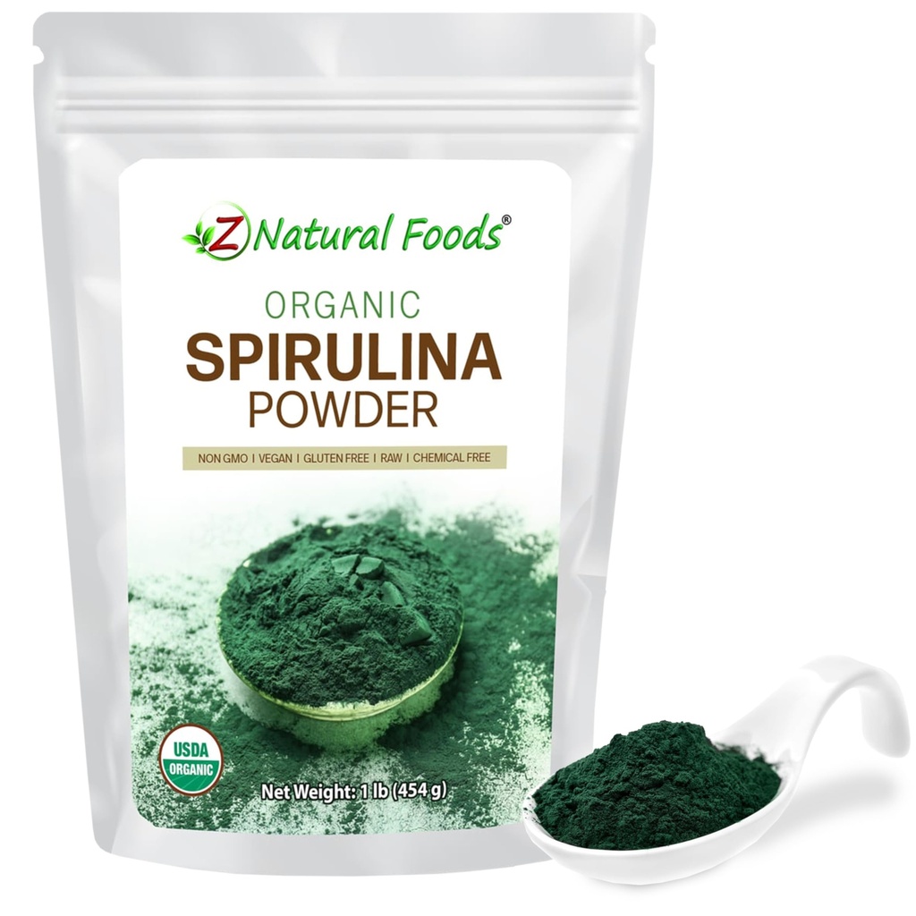 Z Doğal Gıdalar Organik Spirulina Toz - 100% Saf Spirulina, Nutrient-Dense Blue-Green Algae Superfood with Amino Acids, 15x Beta-Carotene - Mix in Smoothies, Yogurt, 1 lb