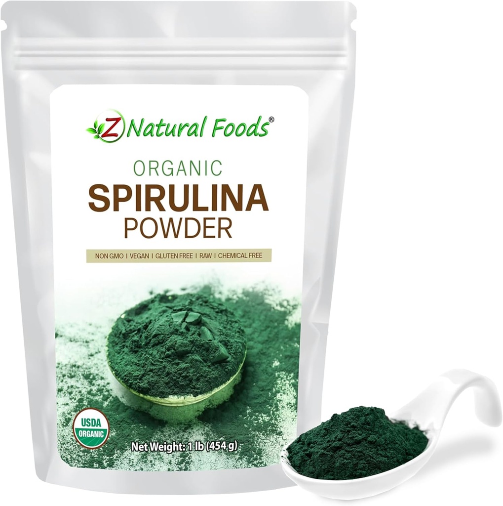 Z Doğal Gıdalar Organik Spirulina Toz - 100% Saf Spirulina, Nutrient-Dense Blue-Green Algae Superfood with Amino Acids, 15x Beta-Carotene - Mix in Smoothies, Yogurt, 1 lb