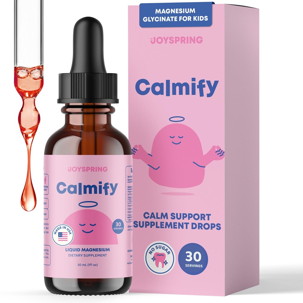 JoySpring Calmify Magnesium Glycinate for Kids | Liquid Magnesium with L-Theanine Supplement | Chamomile Extract & Passion Flower Extract | Sugar-Free Calm Drops | 1 fl oz (30 Servings)