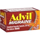 Advil Migraine Pain Reliever, Solubilized Ibuprofen 200 mg, 80 Kont, Liquid Filled Capsules, Güçlü Migraine Relief Relief