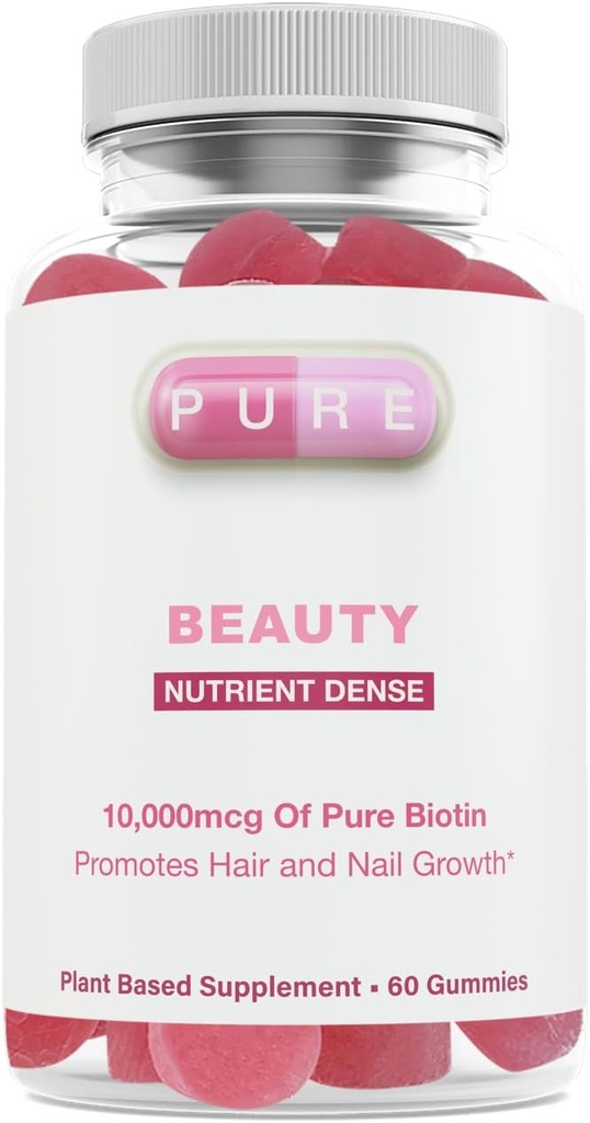Pure Beauty | 10.000 SPA of Pure Biotin | 60 Delicious Plantive Gummies | Sağlıklı Saç, Skin & Nail Desteği | Pure, INC tarafından.