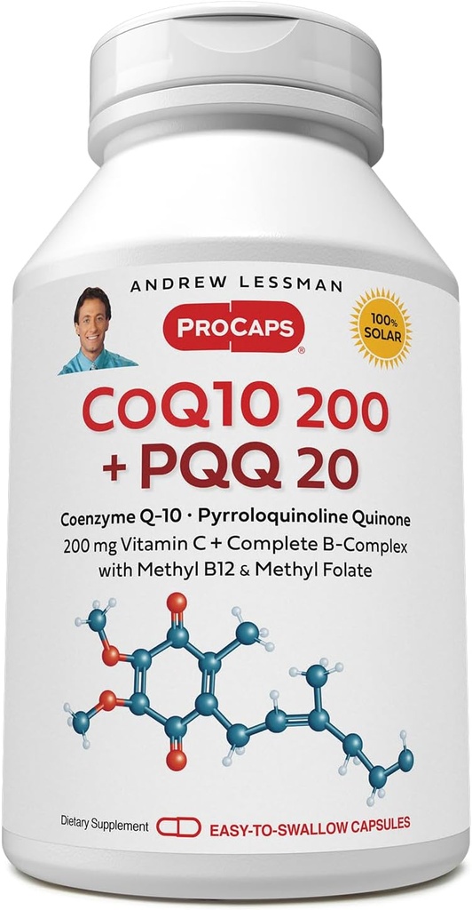 ANDREW LESSMAN Coenzyme Q-10 200 Plus PQQ 20mg - 240 Capsules - Maintains CoQ10 Levels, Optimum Cellular Energy, Supports Energy Production, Heart, Brain, Liver, Kidney, Pancreas. No Additives