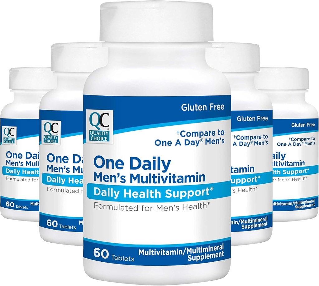 Quality Choice Mens One Daily Multivitamin with Vitamins A C D E B (1, 2, & 6) ve Mineral Supplements in 60 Count Şişes (5 Pack)