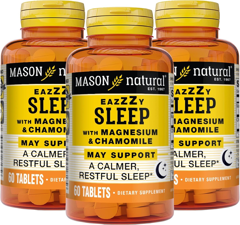 MASON NATURAL Eazzzy Sleep with & Magnezyum Chamomile - Natural Sleep Aid, Supports A Calmer Restful Sleep, 60 Tabletler (Pazar 3)