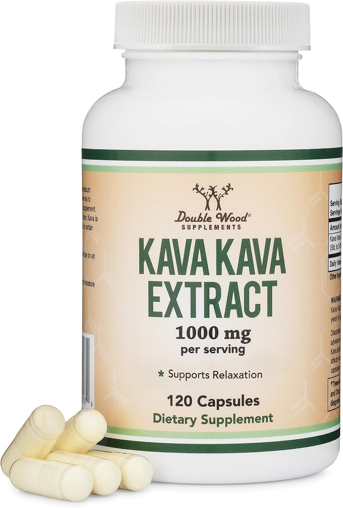 Κάβα Κάβα Κάψουλες 1.000mg ανά Σερβίρισμα, 120 Count (High Purity Poent 3-5% Kavalattones Root Extract) Κάβα Ρίζα σκόνης εκχύλισμα για χαλάρωση (Non-GMO, Vegan Safe) by Double Wood