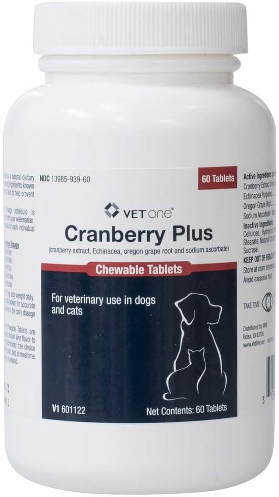 Vet One Cranberry Plus for Dogs & Cats - Urinary Tract & Bladder Support - 60 Chewable Tabletler