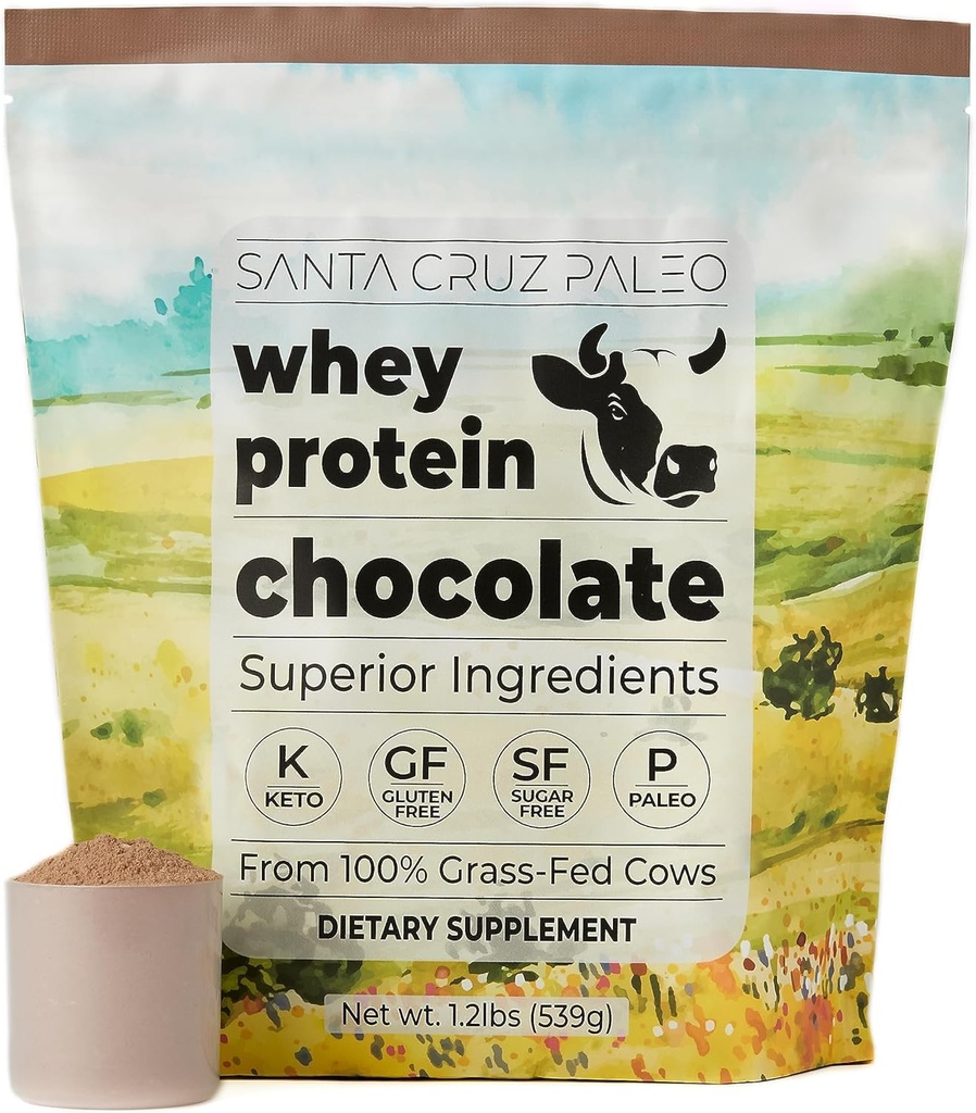 Santa Cruz Paleo Whey Protein Toz, Chocolate Flavor, 20 G Grass Whey Protein Isolate Per Servis, Gluten Free, Paleo & Keto Friendly, No Sugar Eklenme, Protein Shake Mix, 20 Hizmet, 1.2 lb Bag Bag