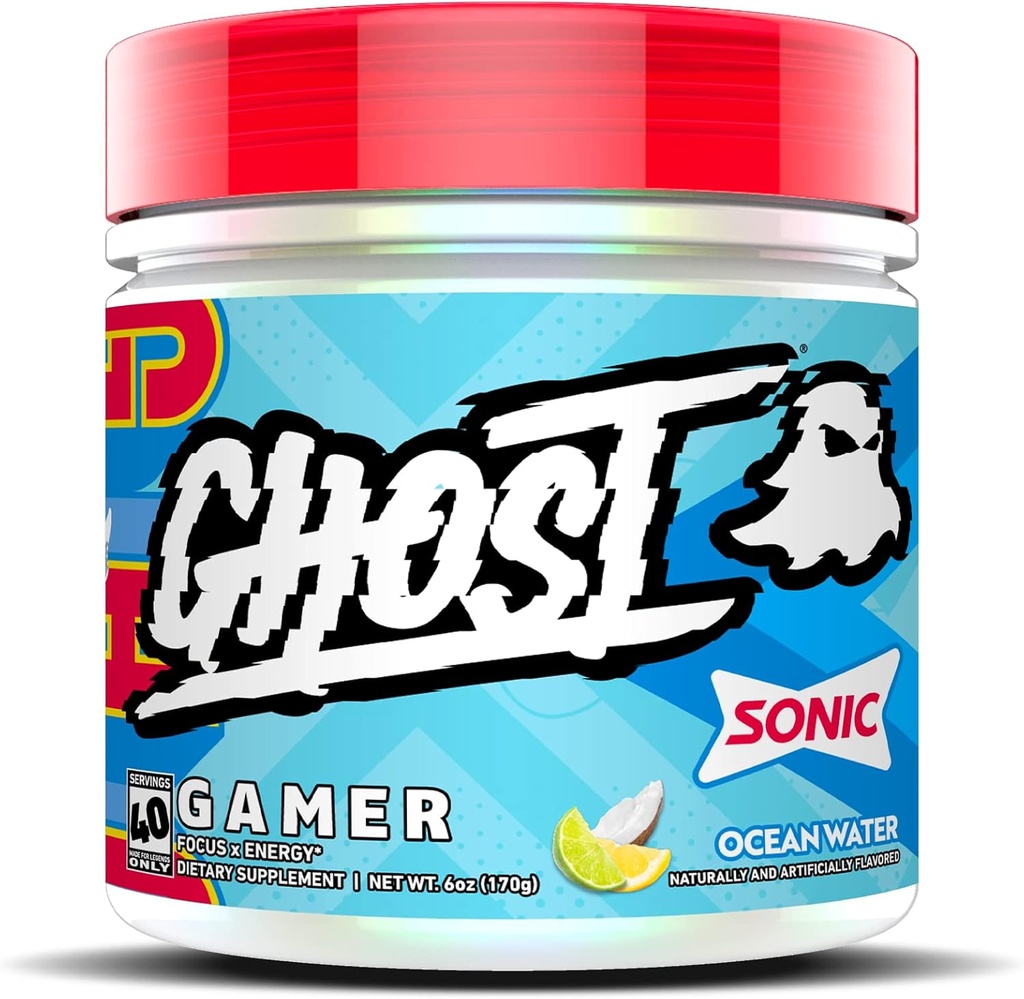 GHOST Gamer: Enerji ve Focus Support Formula - 40 Hizmet, Sonic Ocean Water - Nootropics & Natural Caffeine for Dikkat, Hassasiyet ve Reaksiyon Zamanı - Vegan, Gluten-Free Free