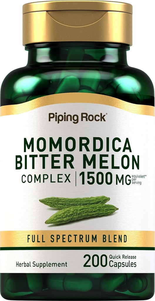 Piping Rock Bitter Melon Capsules | 1500 mg | 200 Pills | Momordica Charantia Extract | Kompleks Herb Supplement | Non-GMO, Gluten Free
