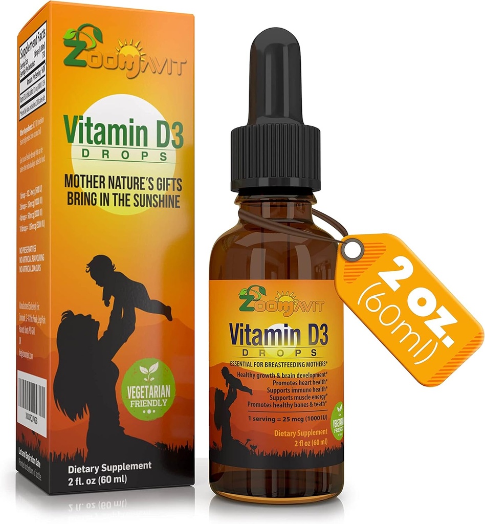Bebek Vitaminleri Için D Drops - Bebek Vitamini 1000 IU 2Fl Oz - Yeni doğan, Toddler, Çocuklar ve Yetişkinler için Max Abxia Formula ile Organik
