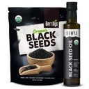 RAWYA Black Seeds + Black Seed Oil - USDA Organik sertifikalı, Cold Pressed, Nigella Sativa, Cumin Seed Oil, Kalonji, Premium Quality, High Thymoquinone, Pure & Natural, 8.4 Oz + 16 Oz Tohumlar