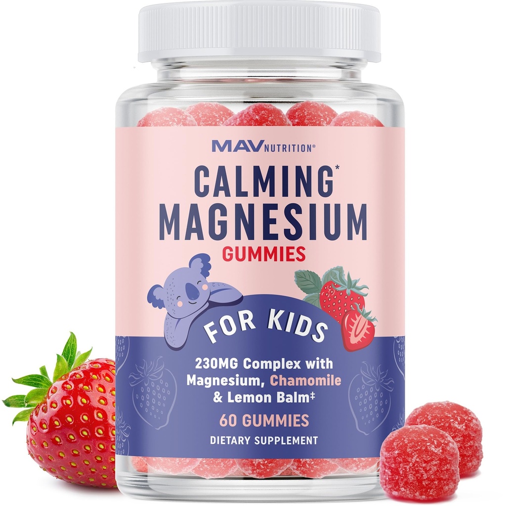 Çocuklar için Magnezyum Calming Gummies | Strawberry | Relaxation & Natural Wake-Sleep Cycles | Chamomile & Lemon Balm | Non-GMO, Gluten-Free | Calm Gummies 60ct