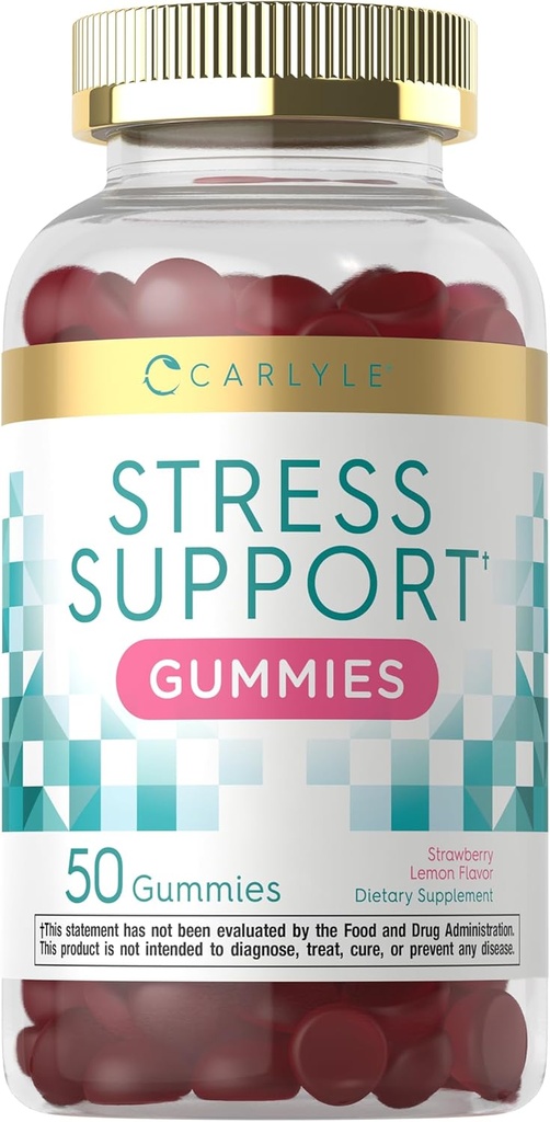 Carlyle Stres Desteği Tamam Gummies | 50 Count | for Women and Men | with GABA and L-Theanine | Strawberry Lemon Flavor | Non-GMO & Gluten Free