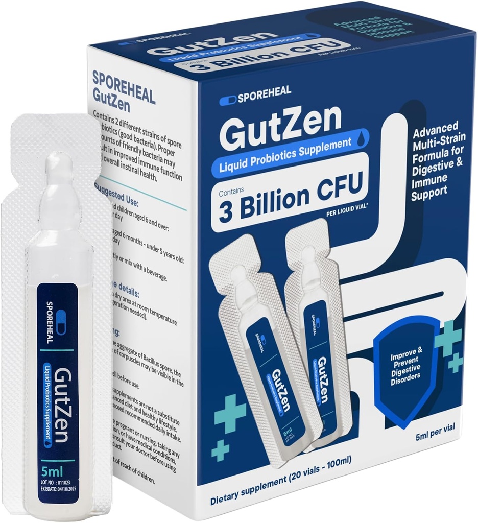 GutZen Liquid Probiyotik Supplement for Gut & Digestive Health / Gluten Free & Helps with Bloating, Gas & Diarrhea| Supports Immune Sytem for Yetişkinler & Kids| Pack of 20