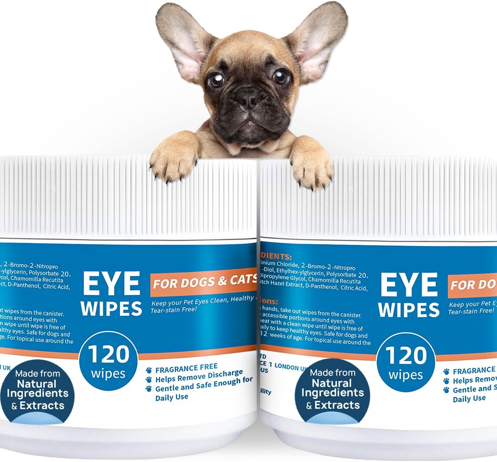 Dog Cat Eye Wipes - 240ct Wet Pad Gentle Tear Stain Rer Wipes for Dogs Cats Horses - Non-Sting Eye Irrigation Formula, Take Mucus, Discharge & Tear Stains