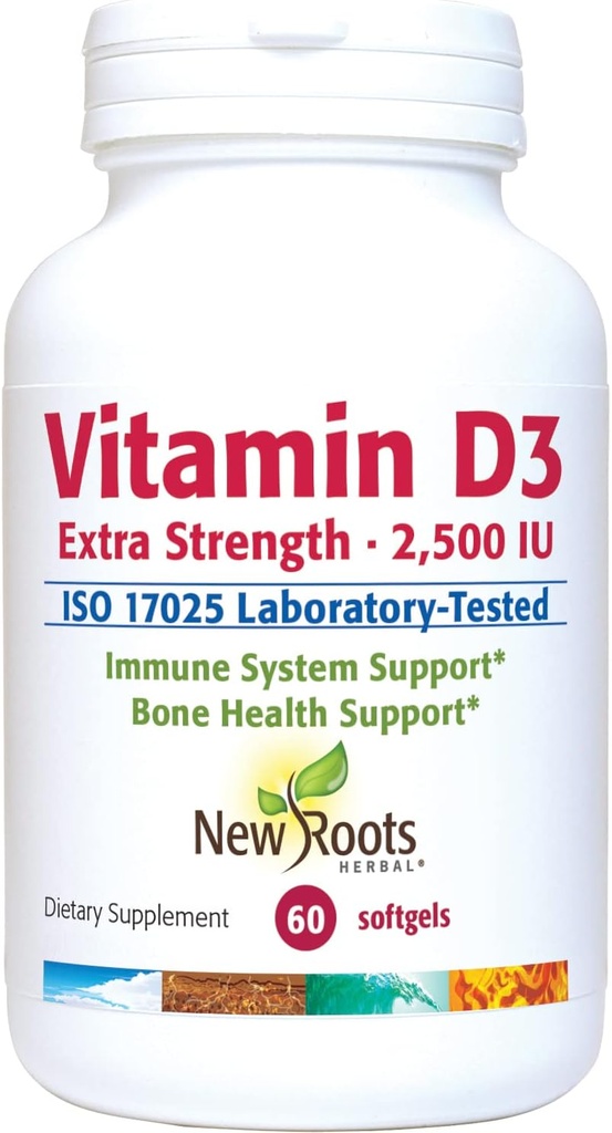 YENİ ROOTS HERBAL Vitamin D3 2500 IU (62.5 mcg) | Sağlıklı Kas Fonksiyonu | Immune Support | Non-GMO & Gluten-Free (60 Softgels)