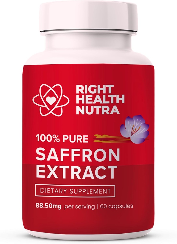 Doğru Sağlık Nutra Saffron Supplements - 100% Saf Saffron Ekstraksiyon - ABD'de Yapılacak - Destekler Mood | Focus | Digestion | Eye Health for Men and Women - 60 Capsules