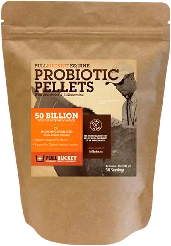 FullBucket Equine Probiotic Pellets με Saccharomyces boulardii για άλογα κάτω από υψηλό στρες ή για άλογα με συνεχόμενα θέματα Digestive? 20x Περισσότερα συμπυκνωμένα και 50 δισεκατομμύρια CFUs - 30 Υπηρεσίες