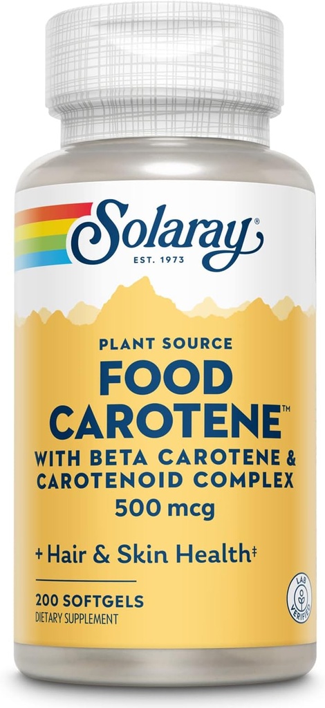 SOLARAY Food Carotene, A 10000 IU | Sağlıklı Cilt, Gözler, Antioksi & Immune Support (200 CT)