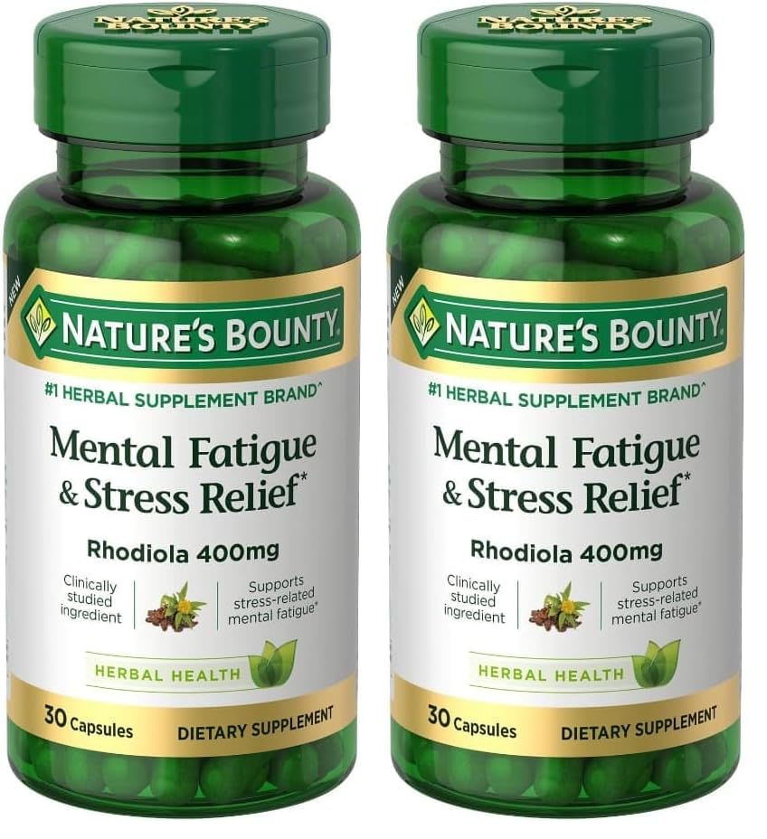 Nature's Bounty Mental Fatigue and Stress Relief, Rhodiola Supplement, 400 mg, Κάψουλες, 30 Count (Pack of 2)