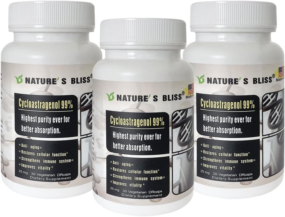 Nature'sbliss Telomere Supplements Cycloastragenol 25mg% 99, Astragalus Root Extract, Anti Aging Supplement, Made in USA, Immunity Boost, Stomach Acid Korumalı, Süper Aborpsiyon, 90 Capsules