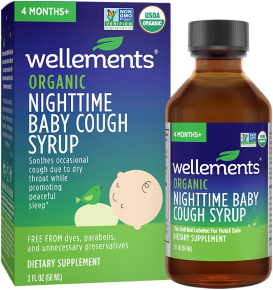 Wellements Organic Nighttime Baby Cough Syrup | Soothes Occasional Cough Kuru Throat Nedeniyle Barışlı Bir Gecenin Uykuunu Artırıyor*, USDA Organik | 2 Fl Oz, 4 Ay+