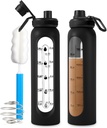 Μπουκάλι αναδευτήρα γυάλινο 34oz/1L μαύρο γυάλινο μπουκάλι αναδευτήρα πρωτεΐνης με το shaker μπάλα μεγάλα μπουκάλια αναδευτήρα για τις πρωτεΐνες αναμίκτες φορητή σκόνη αναμείκτης μπουκάλι νερού για γυμναστήριο προπόνηση Αθλητισμός