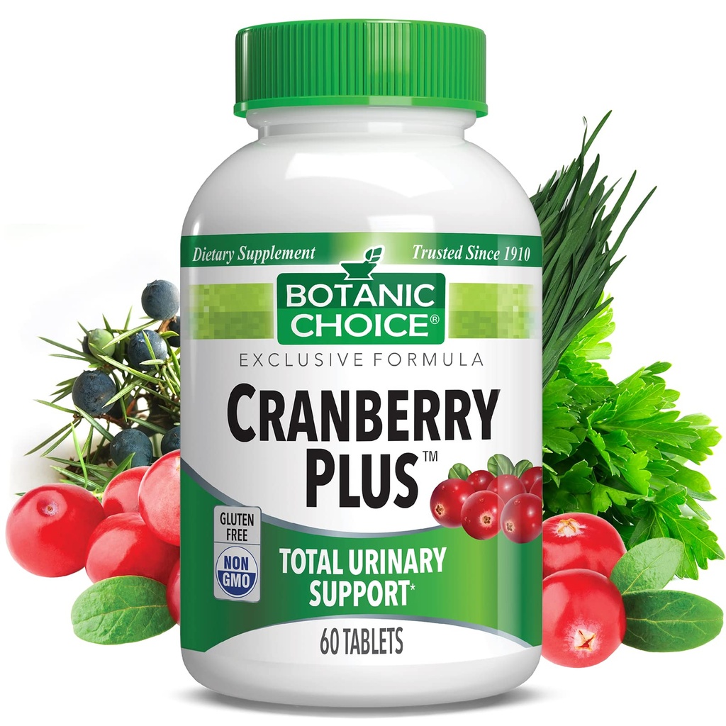 Botanic Choice Cranberry Plus Συνολική υποστήριξη ούρων - Ουρολοίμωξη για γυναίκες και άνδρες με συμπύκνωμα βατόμουρο, Uva Ursi, Buchu, ασβέστιο - 60 δισκία