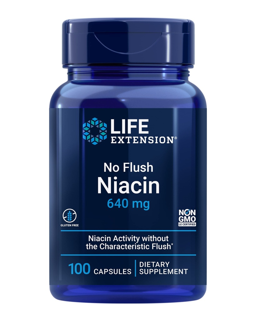 Επέκταση ζωής Δεν Flush Niacin, B3 για την υγεία της καρδιάς, Χοληστερόλης & Ενεργειακής Υποστήριξης, Μη ΓΤΟ, Χωρίς γλουτένη, 100 κάψουλες