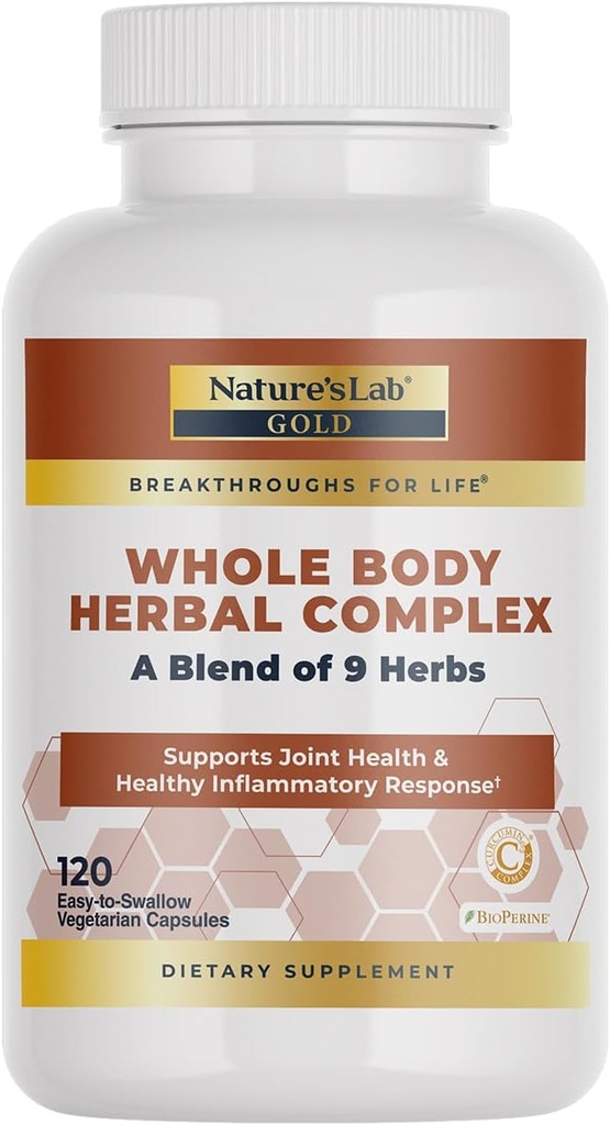Nature's Lab Gold Whole Body Herbal Complex - Turmeric, Boswellia, Ginger, Green Tea, Rosemary - 120 Κάψουλες (60 Ημέρα προσφοράς)