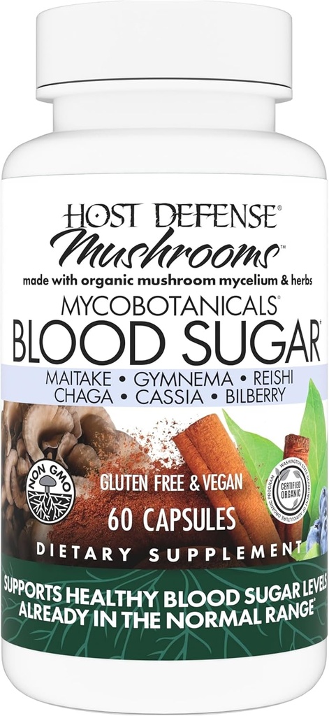 Host Defense MycoBotanicals Capsules - Herbal Supplement with Chaga, Reishi & Maitake Mushrooms - Mushroom Mycelium Supplement for Health Balance - 60 Capsules (30 Servisler)*