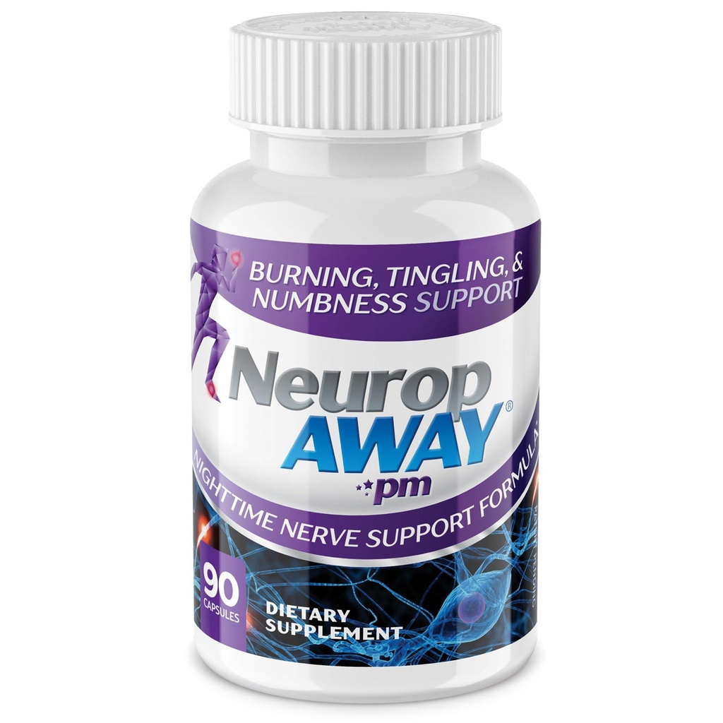 NöropAWAY Nerve Support PM, with R-Alpha Lipoic Acid to Help Nerve Relief in as Little as 5 Days, Acetyl-L-Carnitine, Theanine, Melatonin, and Metilcobalamin, 90 Capsules