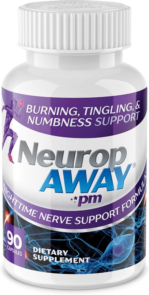 NöropAWAY Nerve Support PM, with R-Alpha Lipoic Acid to Help Nerve Relief in as Little as 5 Days, Acetyl-L-Carnitine, Theanine, Melatonin, and Metilcobalamin, 90 Capsules