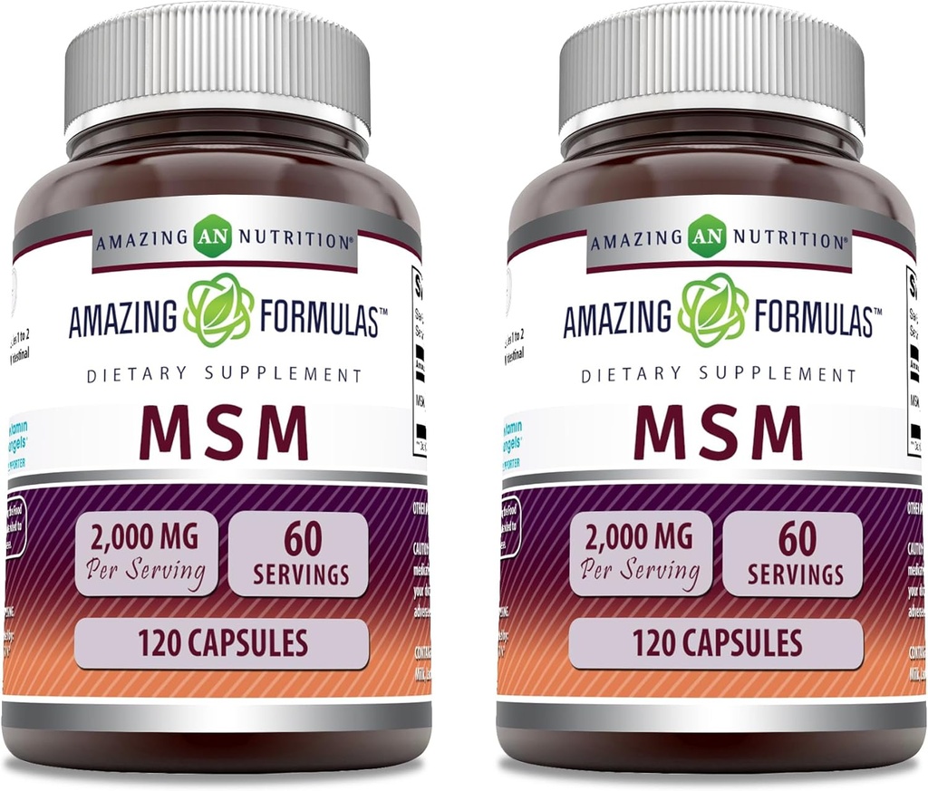 Amazing Formulas MSM (Methylsulfonylmethane) Tamam | 2000 Mg Per | Capsules | Non-GMO | Gluten Free | Made in USA (2 Pack, 120 Count)