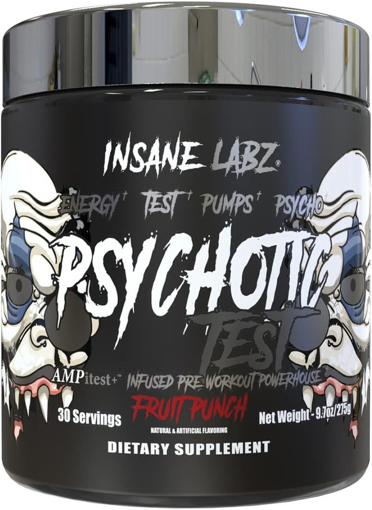 Insane Labz Psychotic Test, High Stim testosteron Energy ve Pump Boosting Pre-Workout Toz with DMAE Bitartrate, D Aspartic Acid, Kretine HCL ve Glycerol Monostearate, 30 Hizmet, Meyve