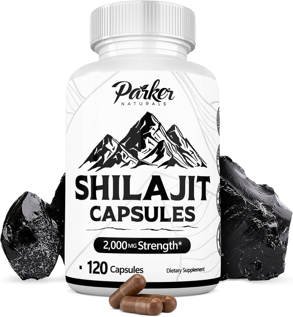 Parker Naturals Pure Himalaya Shilajit Capsules, 2000 mg Strength Shilajitwear ve Fulvic Acid Supplement, Vegan ve Gluten-Free Capsules, 120 Kont