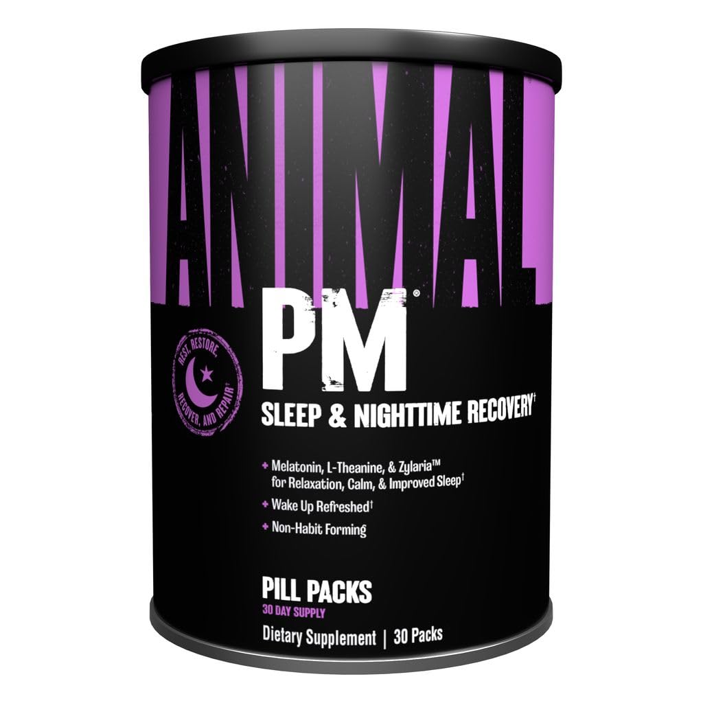 Hayvan PM - Yetişkinler için Uyku Yardımı Sigara içilmeyen ve Melatonin ile Mood Destek, L-Theanine, Zylaria, çinko, Magnezyum, B6, GABA + AKG Boy Stack Supply, 30 Kont