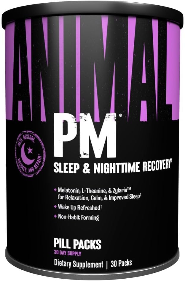 Hayvan PM - Yetişkinler için Uyku Yardımı Sigara içilmeyen ve Melatonin ile Mood Destek, L-Theanine, Zylaria, çinko, Magnezyum, B6, GABA + AKG Boy Stack Supply, 30 Kont