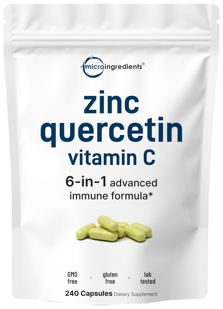 Mikro Malzemeler C ve çinko, 240 Capsules | Quercetin 500 mg, C 500 mg, çinko 50 mg (Picolinate, Gluconate) | Tamam Immune Support Supplements