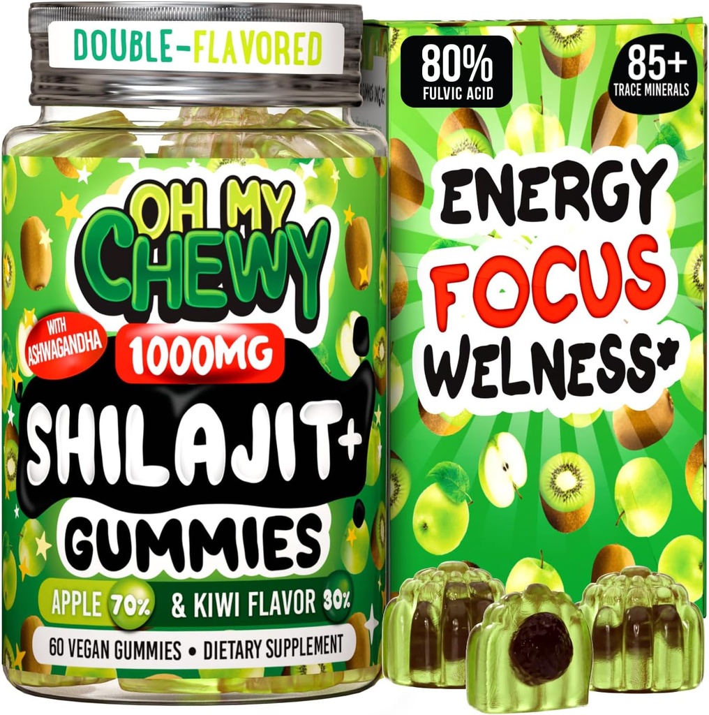 Saf Himalaya Shilajit Gummies - Yüksek Potency Gold Gradewear - Enerji Boost ve Ashwagandha ve Shatavari ile Kadınlar için Destek - Apple & Kiwiwiwie