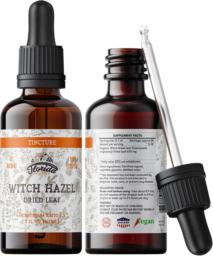 Βότανο Witch Hazel Leaf Βάμμα, Chitch Hazel Leaf Extract (Hamamelis Virginia) Βότανο συμπλήρωμα, Μη ΓΤΟ σε ψυχρής πίεσης οργανική γλυκερίνη λαχανικών 2 x 2 oz, 700 mg, 2 oz (60 ml)