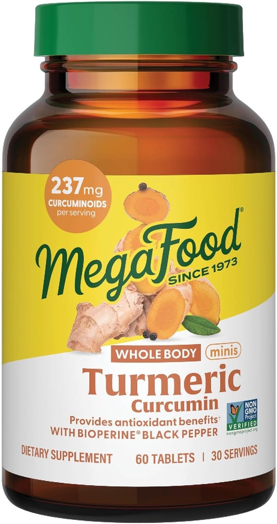 MegaFood Whole Body Minis Turmeric Curcumin Supplement - Turmeric Supplement With Black Pepper - 237 mg Curcuminoids Per - Anti &oxy Immune Support - Vegan - 60 Mini Tabletler, 30 Hizmetler