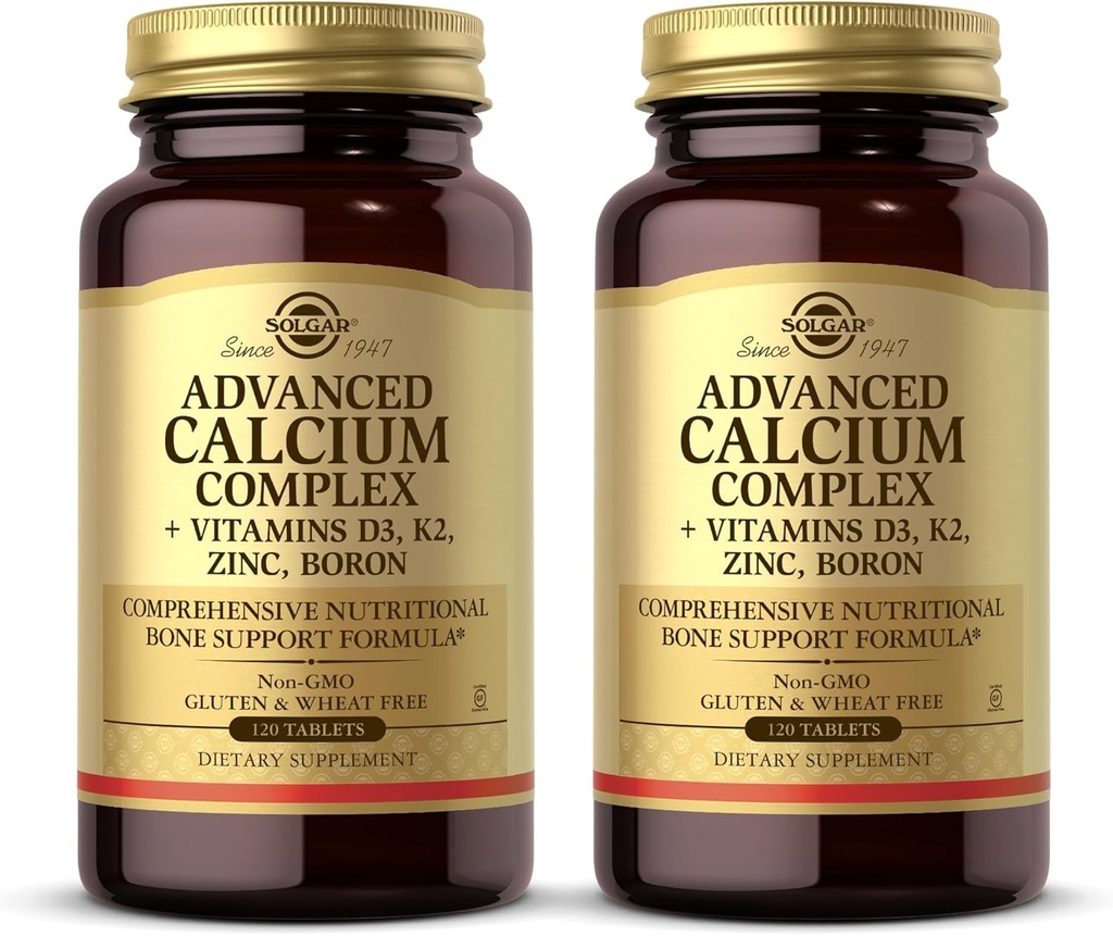 Solgar Advanced Calcium Complex - 120 δισκία, Συσκευασία των 2 - με ψευδάργυρο, βόριο, βιταμίνες D3 & K2 - Μη ΓΤΟ, Χωρίς γλουτένη, Χωρίς γαλακτοκομικά - 60 Σύνολο Σερβιρίσματος